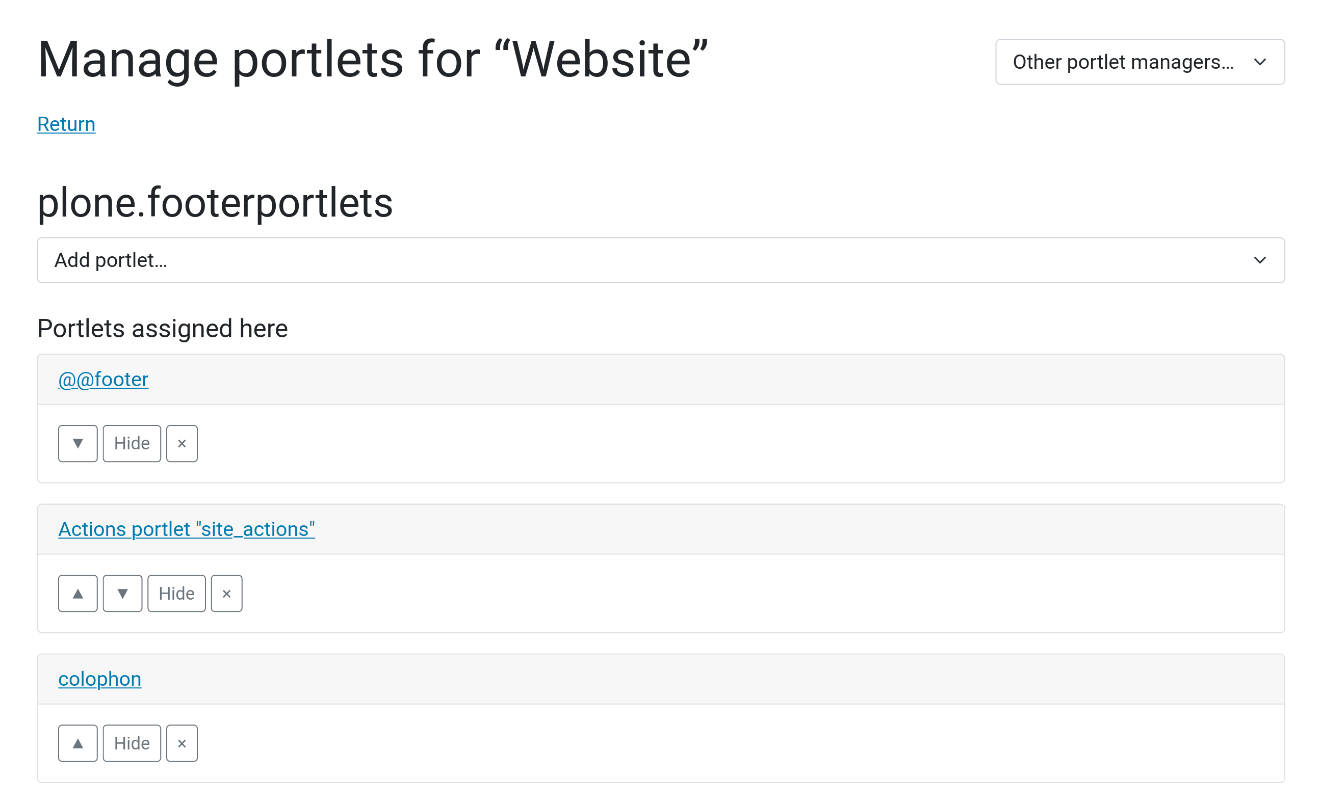 hide all existing footer portlets