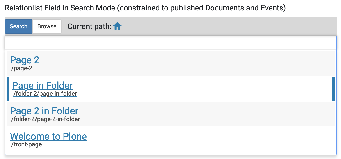 Seach mode of RelationWidget